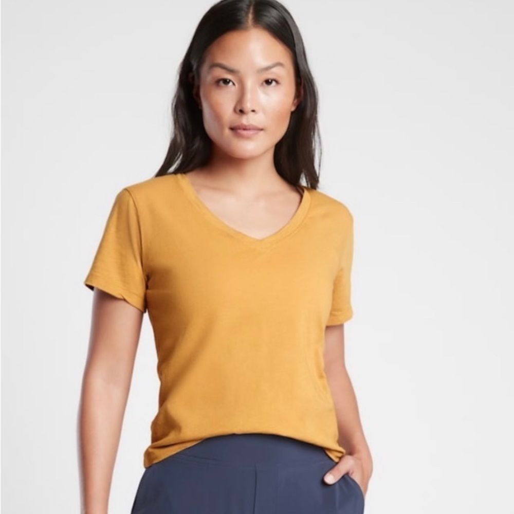 Athleta | Organic Daily Crop V-Neck Tee in Tuscan Gold